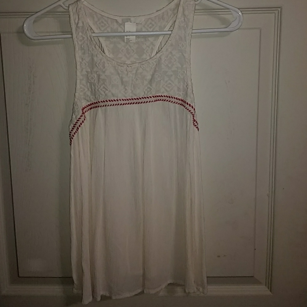 Cream summer top with red stitching detail